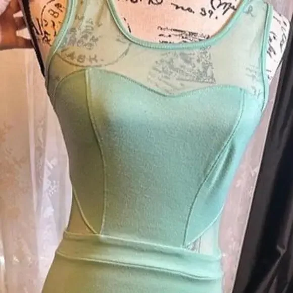 Mint Green Mesh Insert Skater Dress - Picture 1 of 5